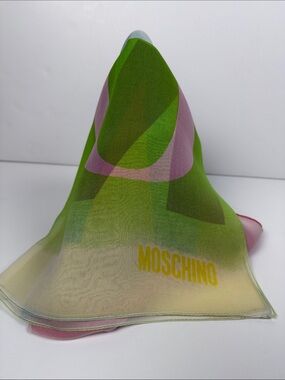 Moschino Green, Pink & Yellow Logo Silk Wrap